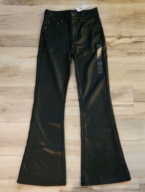 American Eagle Black Faux Leather Flare Pants Size 2 Regular